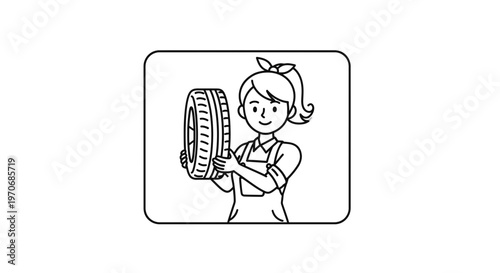 Female Mechanic Holding Car Tire, Auto Repair Service, Workshop