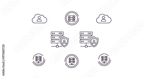 Data Servers and Cloud Computing Icons Representing Technology and Security.