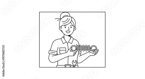 Female Mechanic Holding Car Springs, Automotive Repair Service, Workshop Background