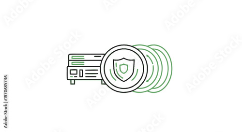 Digital Data Security - Shield Icon Protecting Server and Disks.
