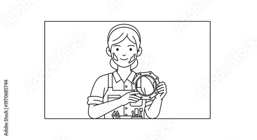 Female Mechanic Holding Gear Part, Workshop Tools, Industrial Concept