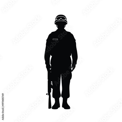 Soldier Silhouette Standing at Attention with Rifle