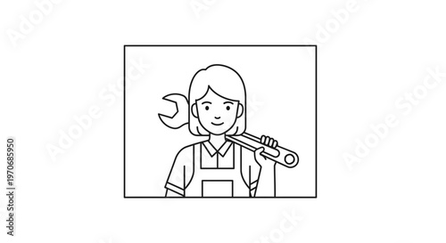 Female Mechanic Holding Wrench, Professional Woman in Work Overalls, Skilled Laborer
