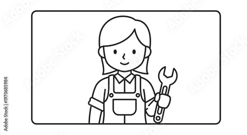 Female Mechanic Holding Wrench, Ready for Repair Work