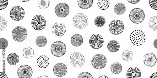 Seamless pattern of hand drawn circles with various intricate designs