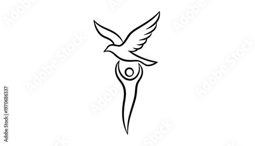 Dove flying from human figure, symbol of freedom, peace, hope, spirituality, and release