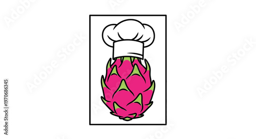 Dragon Fruit Chef Hat Icon - Tropical Fruit Culinary Concept