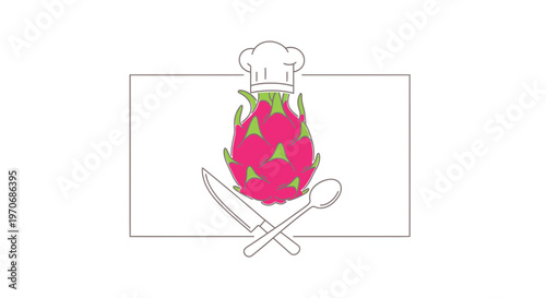 Dragon Fruit Chef Hat Knife Spoon Culinary Concept