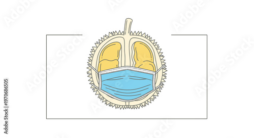 Durian Fruit Wearing Medical Face Mask, Covid-19 Protection Concept