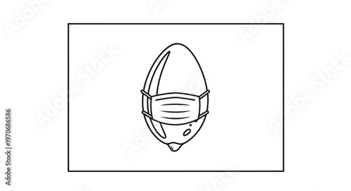 Easter Egg Wearing Medical Face Mask, Covid-19 Protection Concept, Line Art Illustration