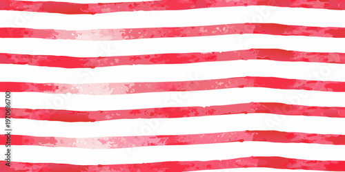 A seamless pattern of horizontal red and white watercolor stripes