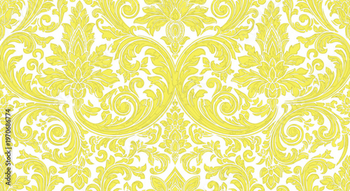 Beige damask ornament with seamless floral and leaf pattern and swirl vector for retro textile wallpaper and art illustration design.