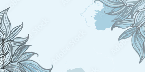 Abstract floral design with swirling shapes and a pale blue palette