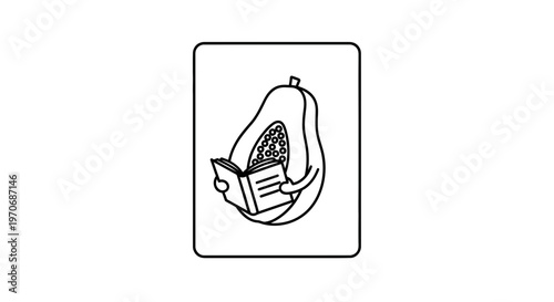 Cute Papaya Character Reading Book, Healthy Lifestyle, Education Concept, Vector Illustration