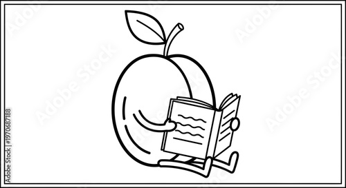 Cute Plum Character Reading a Book, Sitting and Relaxing
