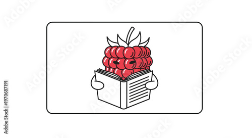 Cute Raspberry Character Reading a Book, Education Concept
