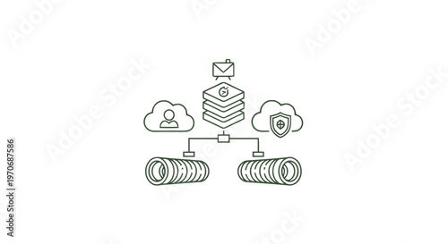 Data Storage and Cloud Network System Outline Illustration.
