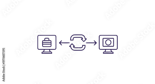 Data synchronization between two computers line icon.