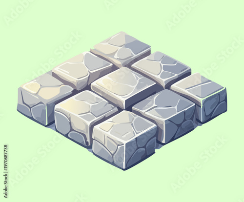 isometric grey stone pavement tiles for garden path landscaping design element for mobile game environment architecture construction building site outdoor park flooring