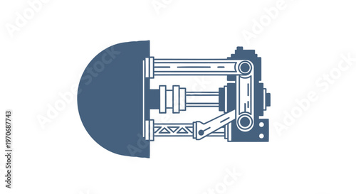 Detailed illustration of a mechanical device with complex components.