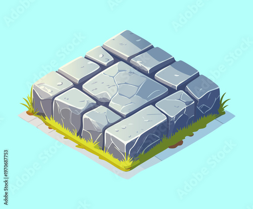 modern isometric stone paving blocks for urban park walkway and garden landscape design construction project element for mobile app game environment asset