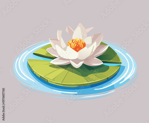 beautiful white water lily flower blooming on green leaf in pond for garden landscape decoration and aquatic plant design element for game