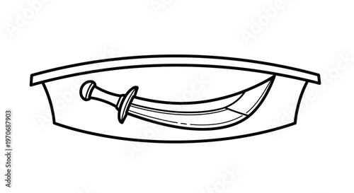 Curved Sword in a Decorative Scabbard Outline Icon