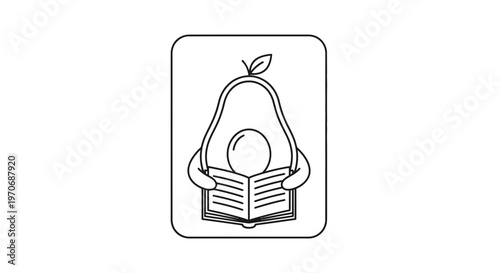 Cute Avocado Character Reading a Book, Healthy Lifestyle and Education Concept