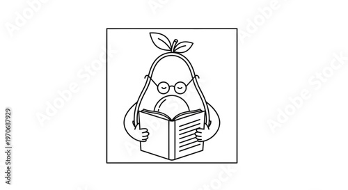 Cute Avocado Character Reading a Book, Wearing Glasses - Vector Illustration