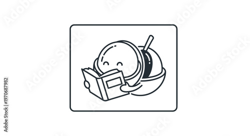 Cute Cartoon Character Reading Book While Enjoying Drink, Relaxing Hobby