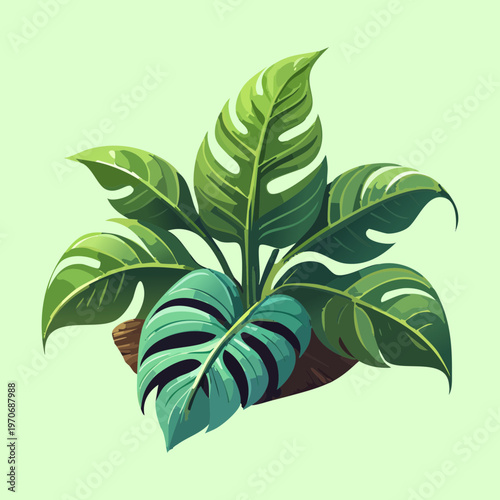 large tropical green leaf plant in isometric view for garden landscaping and indoor houseplant decoration element for mobile game nature environment asset project