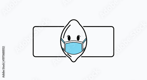 Cute cartoon water drop character wearing a face mask, isolated on white background