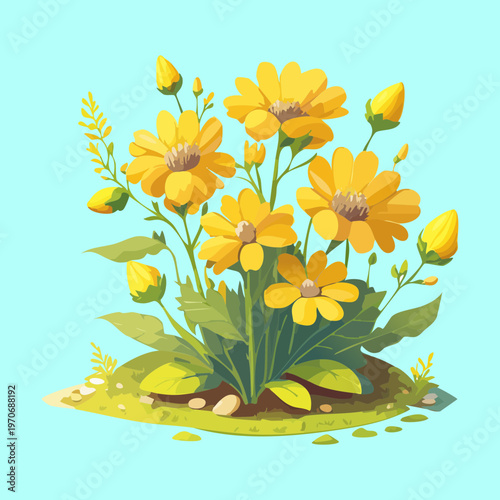 bundle of yellow spring flowers for garden landscaping and park decoration element in isometric view for mobile game nature environment scenery construction asset