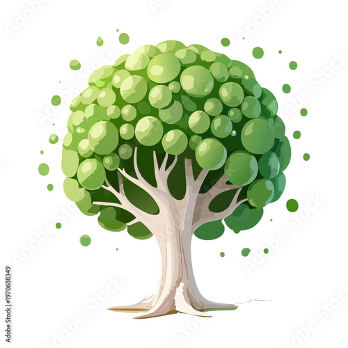 Detailed green tree with soft foliage and light bark for suburban landscape architecture planning ecological sustainability concept art for mobile game environment