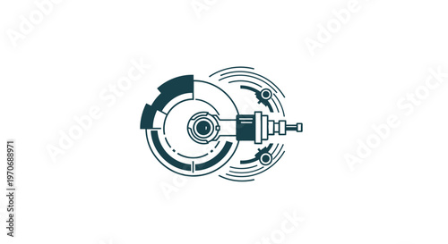 Detailed illustration of a power tool with circular blade and gears.