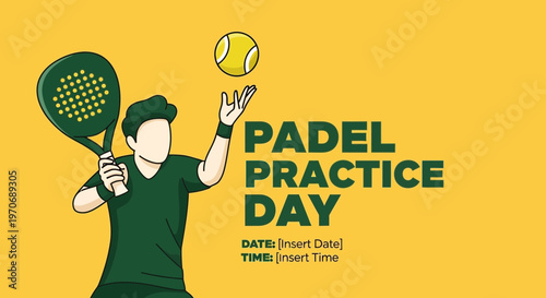 Padel Practice Day Announcement Graphic With Sportsman Illustration