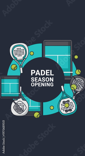Padel Season Opening Dynamic Graphic With Sports Equipment Elements