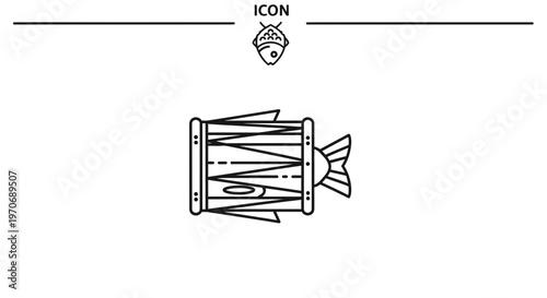Stylized Icon of a Drum with Fish Tail and Head