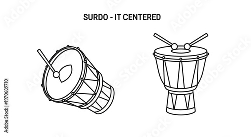 Surdo Drum, Brazilian Percussion Instrument, Line Art Illustration