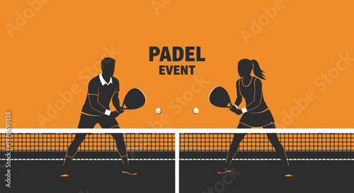 Padel Tennis Match Dynamic Duo Playing Sport Active Lifestyle Event Promotion Graphic
