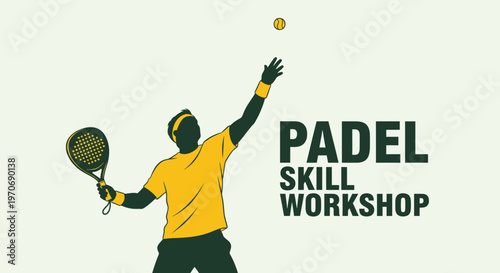 Padel Workshop Illustration: Skillful Player Serves a Ball, Vector Graphic Design