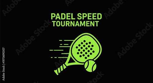 Padelsport Tournament Graphic: A Vibrant Neon Design on a Black Background for Advertising