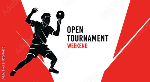Ping Pong Tournament Announcement With Dynamic Graphics, Black Silhouette Player