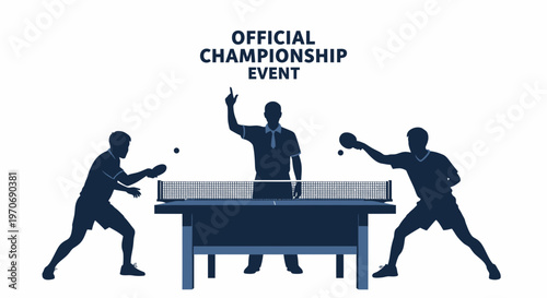Ping Pong Tournament Championship Event Illustration In Dark Blue Silhouette Style