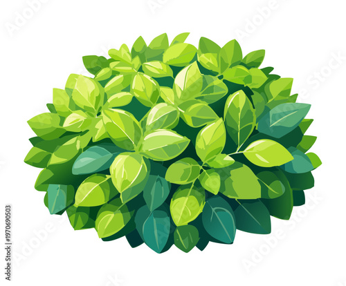 Large round green bush with dense leaves for isometric garden landscaping and park decoration in casual mobile game environment design asset
