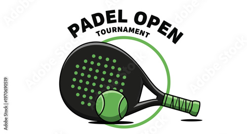 Padle Open Tournament Emblem With Racket And Ball, Sports Illustration Design