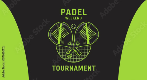 Padel Tournament Weekend Logo Design Featuring Rackets and Ball in Modern Green and Black