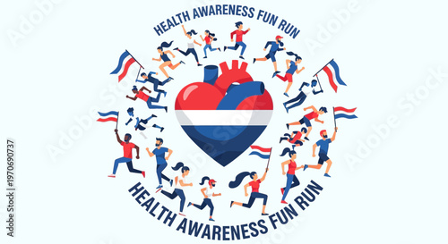 People Running Around A Heart Symbol Illustrating Health Awareness Event Promotion