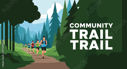 People Running Along The Pathway In A Beautiful Forest For A Community Trail Race