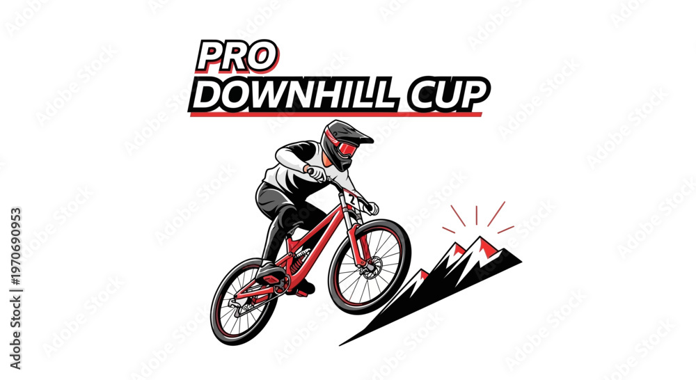Fototapeta premium Pro Downhill Cup: Mountain Biking Competition Depicted in a Dynamic Illustrated Style